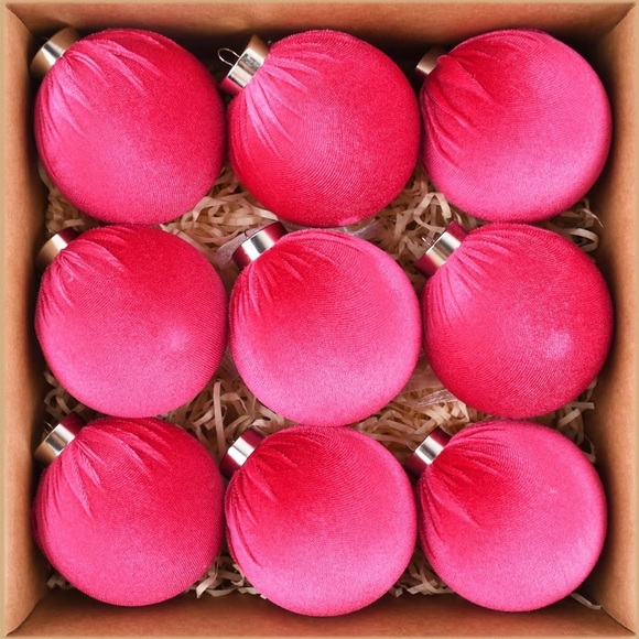 Hot Pink Velvet Christmas Ornaments - Brand New - Picture 1 of 2